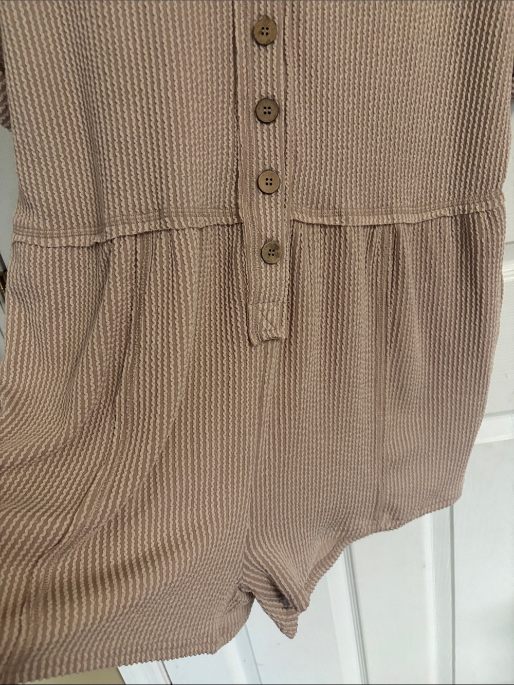 Very J Oatmeal Ribbed Henley Romper - Picture 6 of 8